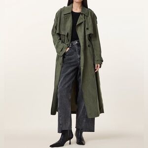 New York & Company Olive Green Trench Coat (Size XXL)